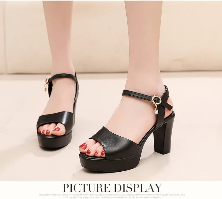 Size 32-43 2024 Genuine Leather Fashion Fish Mouth Women'S High Heel Summer Shoes Dress Sandals Female Woman Sandals Platform PlatiNum