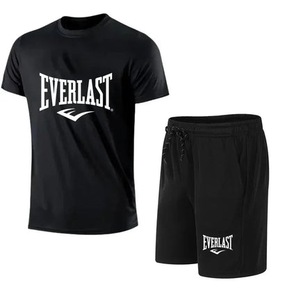 EVERLAST T-shirt e pantaloncini da uomo, set da 2 pezzi, abbigliamento sportivo per il tempo libero, a maniche corte, per jogging, palestra, con stampa del marchio platinumshop