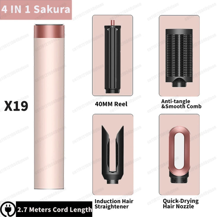 Hot Air Dryer Brush Multil Hair Styler Hair Dryer 30/40mm Auto Curling Barrels and Hair Strightenting Nozzle Hot Air Brush Wrap