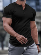 POLO da uomo classico estivo, tinta unita casual, comodo, traspirante, colletto rialzato, top sportivo muscolare a maniche corte
