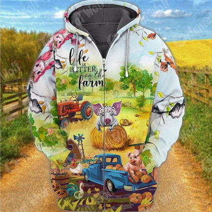 New Animal Pig Graphic 3d Print Zip Up Hoodie Men Women Funny Cute Animal Sweatshirt Boy Coat Women Sweats Street Tracksuit Tops