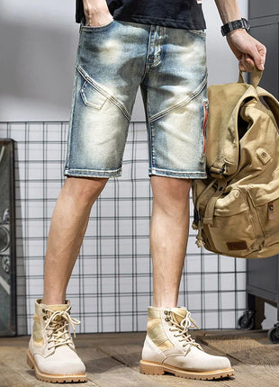 Pantaloncini di jeans da uomo estivi Retro moto cotone elastico moda jeans corti al ginocchio cerniera Hip Hop Rock Streetwear