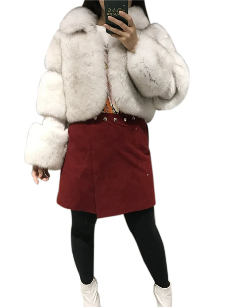 ZADORIN Winter Cropped Jacket Women Turn Down Collar Furry Faux Fox Fur Coat Woman Long Sleeve Thick Warm Fluffy Fur Jacket Tops