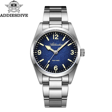 ADDIESDIVE NEW Luxury Quartz Men's 36mm Watch AD2544 Sapphire Crystal 100M Waterproof C3 Retro Luminous Leather Strap Wristwatch