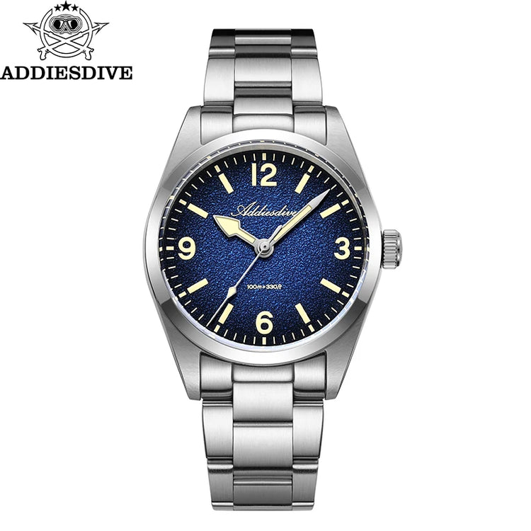 ADDIESDIVE NEW Luxury Quartz Men's 36mm Watch AD2544 Sapphire Crystal 100M Waterproof C3 Retro Luminous Leather Strap Wristwatch