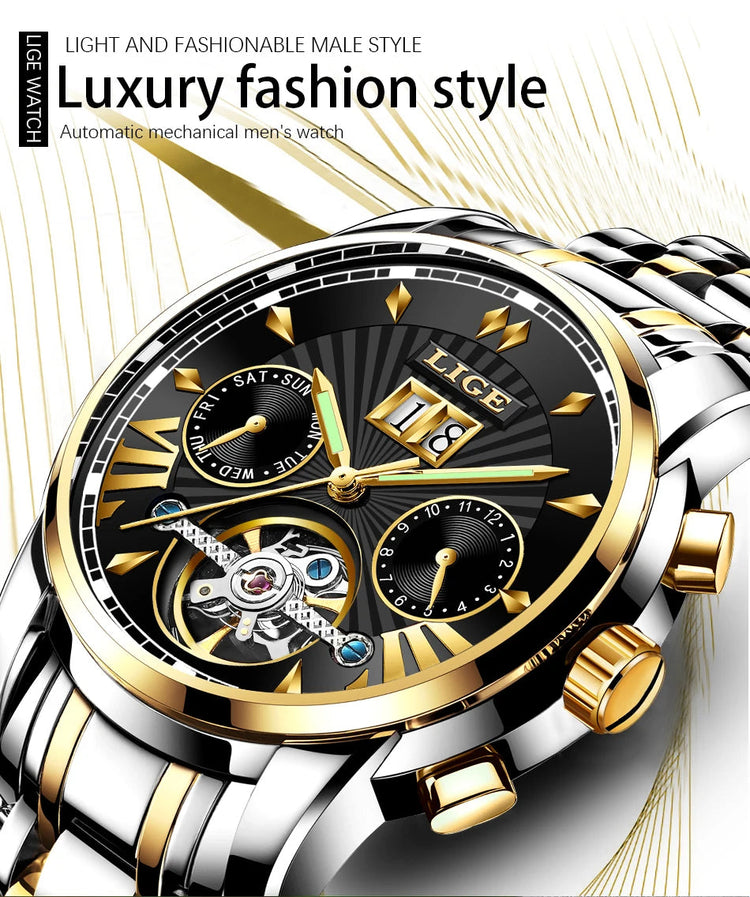 Orologi da Polso Meccanici Automatici LIGE 2026 per Uomo, Marca di Lusso, Orologio da Uomo con Tourbillon, Moda Business, Impermeabile platinumshop