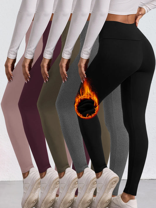 5 Pack Womens Thermal Fleece Lined High Waisted Leggings Workout Winter Warm Thick Tights Soft Yoga Pants