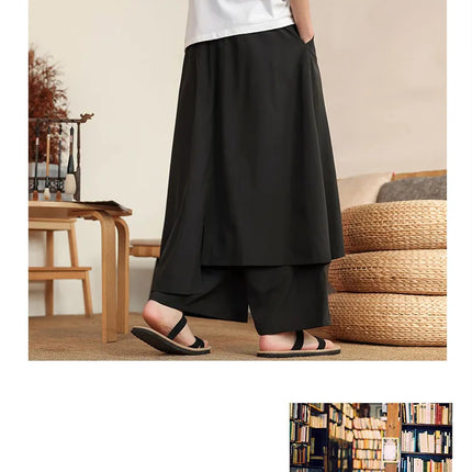 Pantaloni Eleganti da Uomo Stile Nepal, Gamba Larga, Vita Alta, Leggeri e Sottili, con Patchwork Irregolare, Moda Streetwear