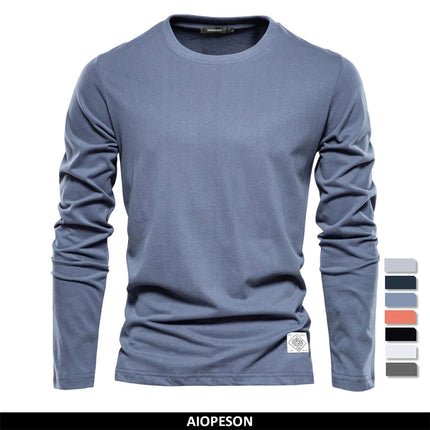 100% Cotton Long Sleeve T shirt For Men Solid Spring Casual Mens T-shirts High Quality Male Tops Classic Clothes Men's T-shirts PlatiNum