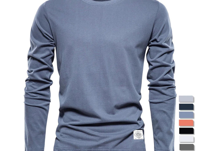 100% Cotton Long Sleeve T shirt For Men Solid Spring Casual Mens T-shirts High Quality Male Tops Classic Clothes Men's T-shirts PlatiNum