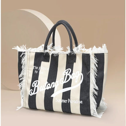Borsa tote a righe da donna con colori contrastanti Borsa a tracolla con lettere alla moda Borsa da pendolarismo per ascelle di grande capacità