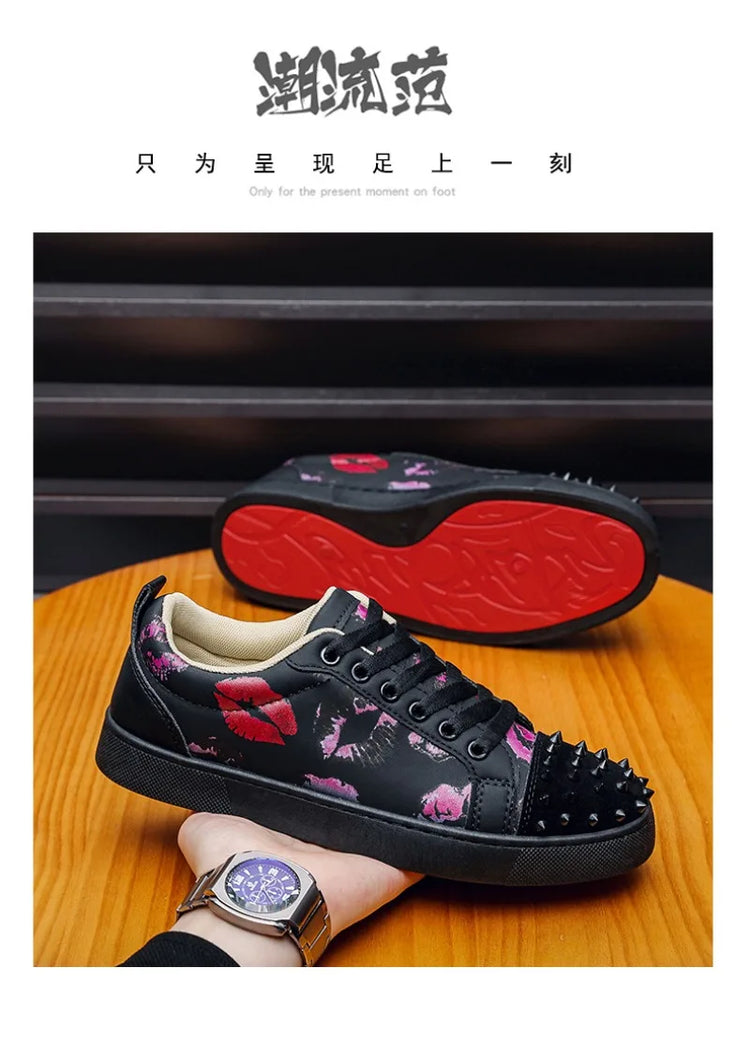 Fashion Trend Couples Casual Sneakers Red Sole Rivet Board Shoes for Men High Quality Man's Leather Sneakers for Men Women Shoes