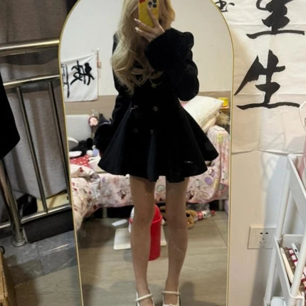 Winter Hepburn Black Fur Collar Woolen Coat French Style Vintage Blends Slim Mid-length Outwear Elegant Lolita Warm Outfits New