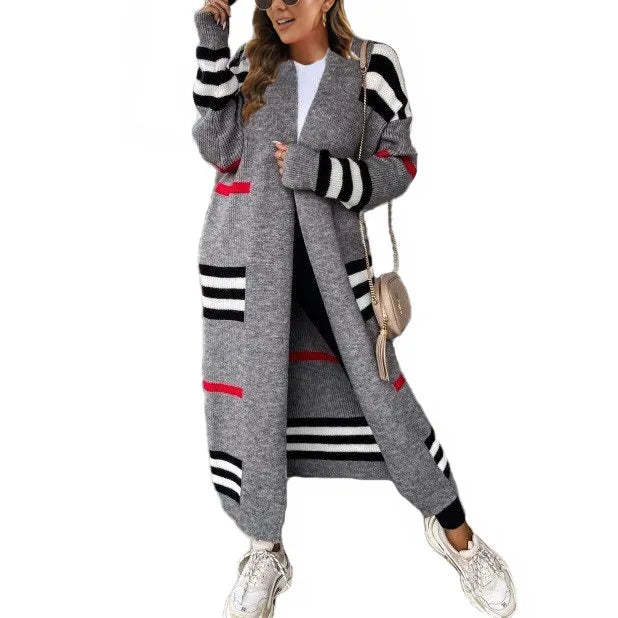 Print Long Cardigan For Women 2025 New Autumn Winter Clothes Knit Loose Outerwear Soft Sweater Coat Streetwear Fashion Cover Up