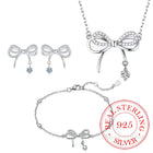 3 pezzi 925 Sterling Silver Crystal Bownot collana bracciale orecchini Set di gioielli per le donne uomo matrimonio fidanzamento gioielli per feste platinumshop