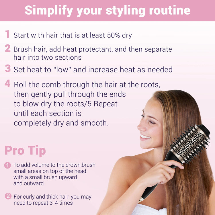 Hair Dryer Brush Blow Dry Brush 60mm - One-Step Hot Air Styler and Hairdryer Fast Drying & Styling for Frizz-Free, Voluminous Blowouts, Anti-Frizz & Volume Boost for Smooth Bouncy Hair