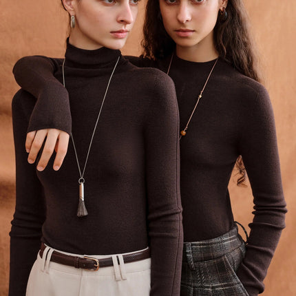 FSLE【Premium Series】German Biella Wool Autumn Super Fine Washable Seamless One-Piece Mock Neck Thermal Base Layer Shirt Women PlatiNum