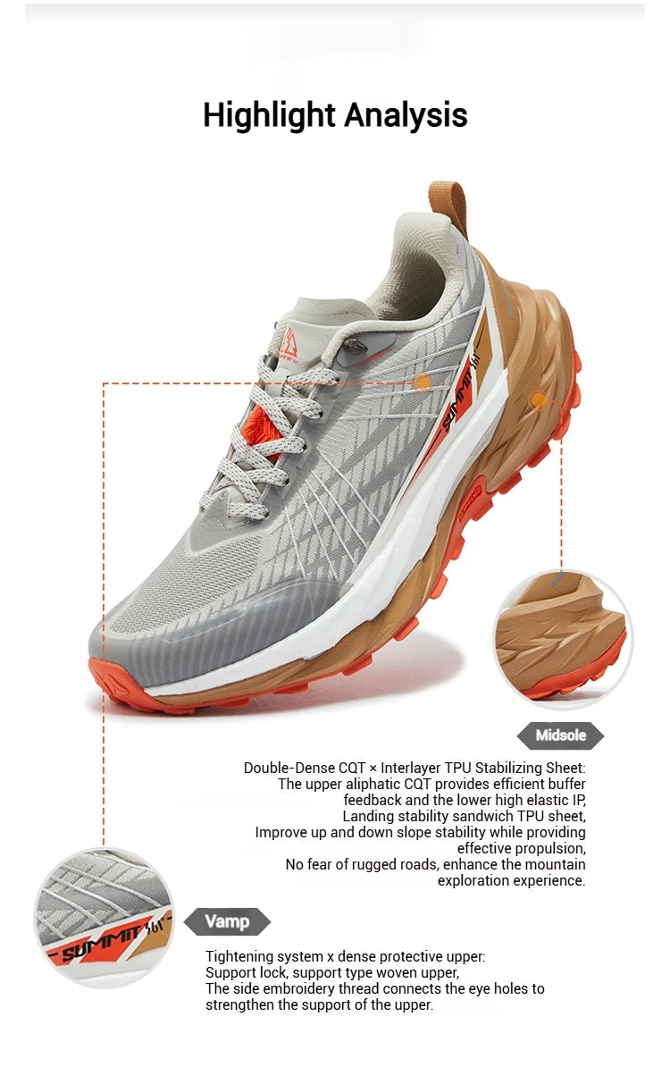 361 Degrees Yushan PRO Men Running Shoes Durable Hiking Cushioning Breathable Non-slip Outdoor Jogging Male Sneakers 672522250 PlatiNum