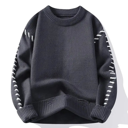 Solid Color Trendy Loose Knit Sweater With Coarse Yarn Weaving Pattern For Autumn And Winter Men's Top And Street Pullover