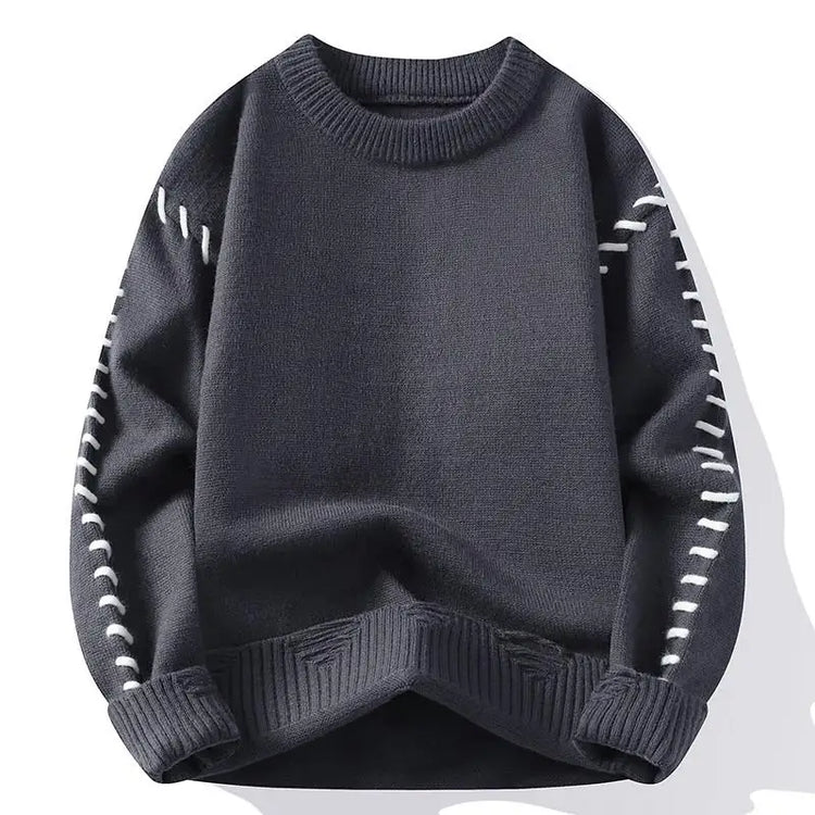 Solid Color Trendy Loose Knit Sweater With Coarse Yarn Weaving Pattern For Autumn And Winter Men's Top And Street Pullover