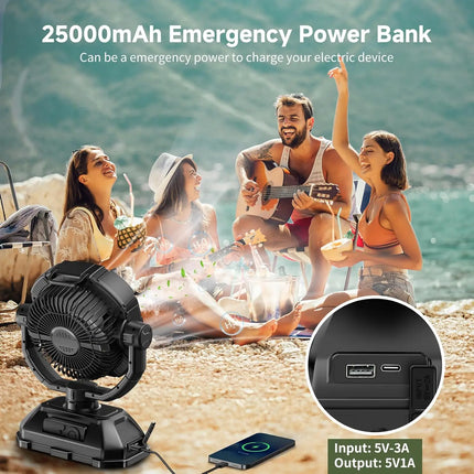 Ventilatore nebulizzatore portatile Ventilatore girevole automatico ricaricabile con batteria USB da 25000 mAh come Power Bank 4 Mist Cooler Secchio da 7 litri per esterni