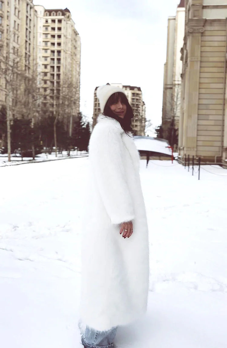 ZADORIN 130cm Super Long Fluffy Faux Fur Coat Woman Jacket Winter Lapel Thicken White Faux Fur Coats Jacket for Women Outerwears