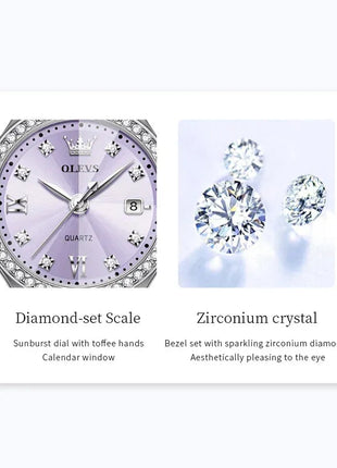 OLEVS 5628 Orologio al quarzo da donna Orologio da polso impermeabile luminoso in acciaio inossidabile con scala di diamanti e funzione data platinumshop