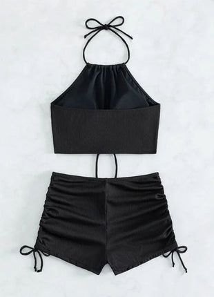 Bikini sexy a vita alta con lacci, set due pezzi da donna, costume da bagno sdoppiato, bikini da spiaggia, nuovo, per tutte le stagioni, tinta unita, senza schienale PlatiNum