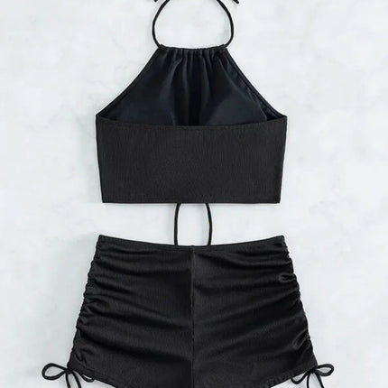 Bikini sexy a vita alta con lacci, set due pezzi da donna, costume da bagno sdoppiato, bikini da spiaggia, nuovo, per tutte le stagioni, tinta unita, senza schienale PlatiNum