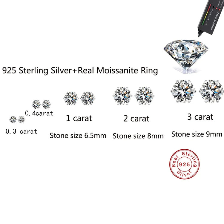 100% 925 sterling silver GRA Certified 0.3-3CT real Moissanite D color VVS1 six-jaw stud earrings Women Wedding Band Jewelry PlatiNum