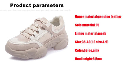 WOIZGIC Women's Female Ladies Genuine Leather Shoes Platform Lace Up Korean Sports Spring Autumn Breathable Vulcanized Shoes PlatiNum