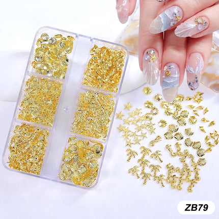 Ocean Starfish Shell Nail Charms Golden Silver Metal Nail Art Decoration 3D Nail Rivet Metallic Slice DIY Manicure Nail PartsY2K