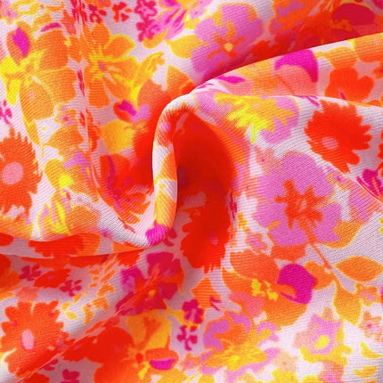 Nuovo Set Bikini Donna Estivo con Stampa Floreale Arancione, Halter con Volant, Push-Up e Perizoma con Laccetti Laterali PlatiNum
