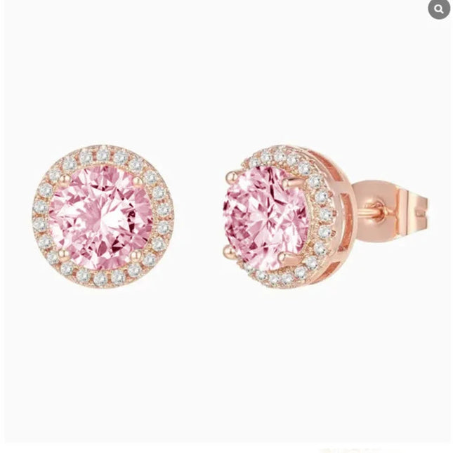 100% moissanite 925 Sterling Silver 6.5mm halo stud earring rose gold  Ear  Jewelry with GRA  pink moissanite earring for women PlatiNum