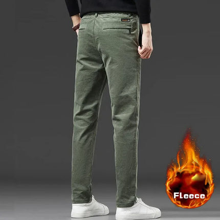 Winter Men's Corduroy Velvet Pants Thickened Fleece Slim Fit Versatile Business Long Pants Cozy Plush Warm Trousers Male