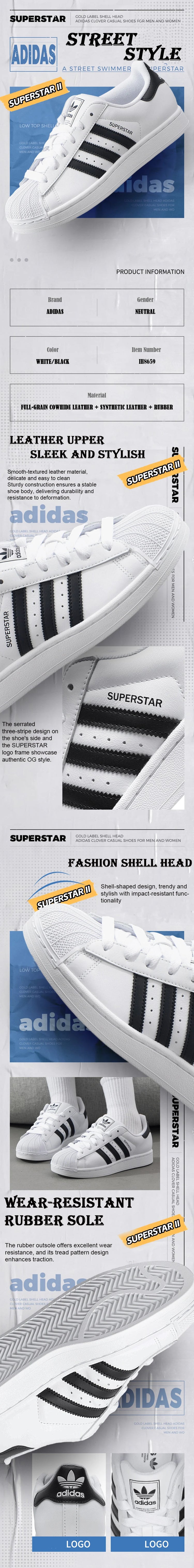 Scarpe Adidas da uomo e da donna Trefoil Superstar Ii Sneakers Shell-Toe Sneakers casual retrò Ih8659