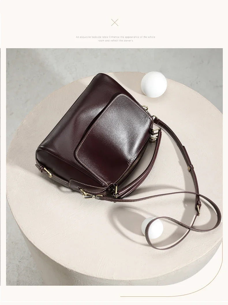 women's shoulder luxury  bags, Genuine Leather Crossbody Shoulder Bag, Retro Style Handbag with Dual Strap & Multiple Pockets