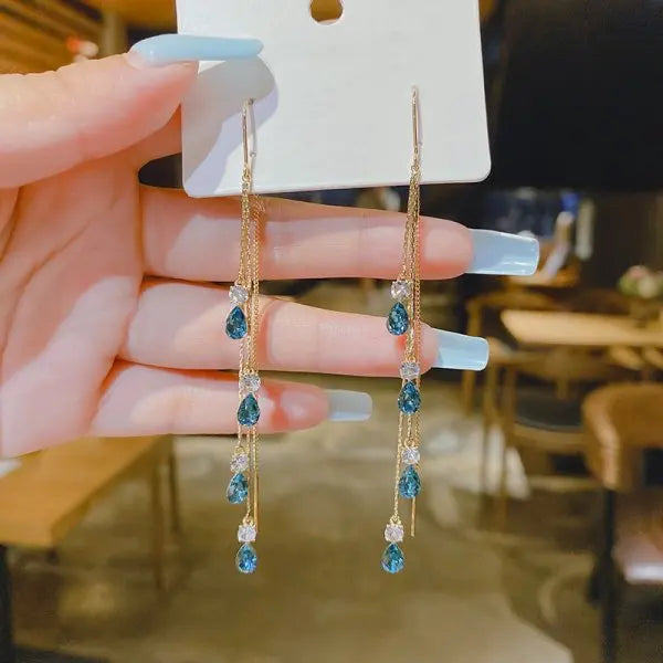 Korean Fashion Zircon Water Drop Earrings for Women Shiny Crystal Long Pendant Dangle Earring Girls Wedding Party Jewelry Gifts PlatiNum