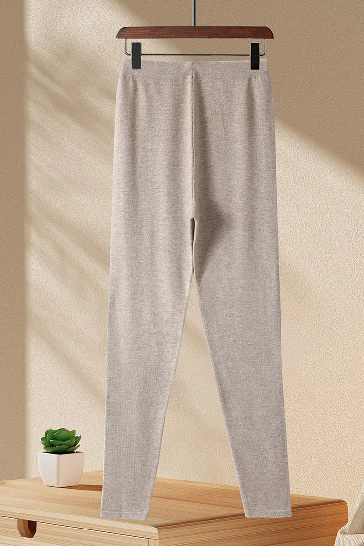 Wool Knitted Women Leggings 2024 Autumn Winter Elastic High Waist Casual Soft Warm Comfortable Trousers Ankle-Length Solid Pants PlatiNum