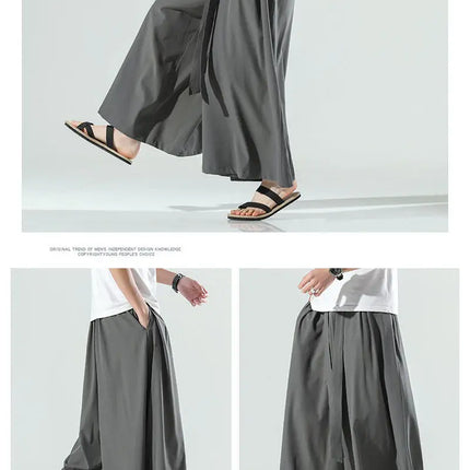 Abbigliamento da uomo in stile cinese estate sottile seta di ghiaccio pantaloni larghi Casual da uomo larghi Plus Size Hakama Harajuku pantaloni Hip Hop oversize