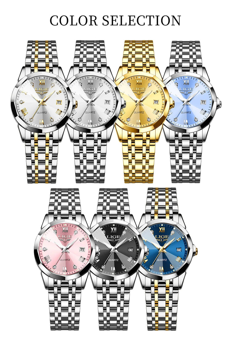 LIGE Elegante Orologio da Polso da Donna Ultrasottile in Stile Nordico Semplice con Movimento al Quarzo, Bracciale in Acciaio Inossidabile alla Moda platinumshop