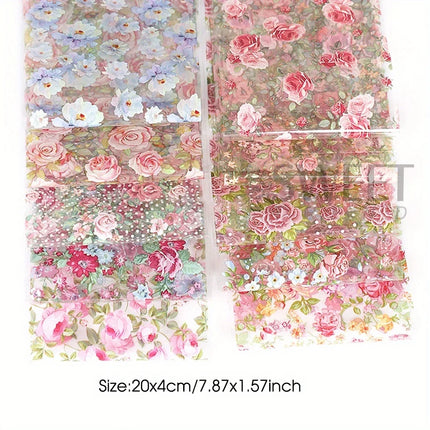 10PCS Mixed Nail Art Foils Transfer Sticker Set Rose Flower Designs Floral Starry Sky Nail Wraps Wedding Summer Manicure Decor
