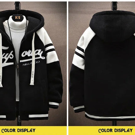 2023 Men's Hooded Jackets Japan Fashion Streetwear Harajuku Coats Men Autumn Winter Men Clothing Wool Jackets Embroidery Jacket