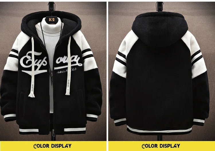 2023 Men's Hooded Jackets Japan Fashion Streetwear Harajuku Coats Men Autumn Winter Men Clothing Wool Jackets Embroidery Jacket