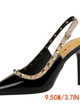 BIGTREE Scarpe Rivetto Design Donna Décolleté in pelle verniciata Tacchi alti Scarpe da festa sexy Stiletto Estate Sandali col tacco alto Tacco da donna platinumshop