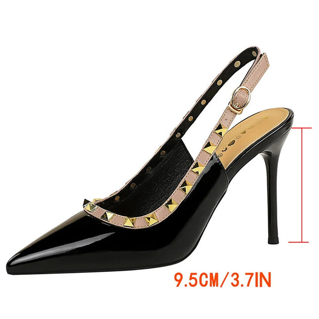 BIGTREE Scarpe Rivetto Design Donna Décolleté in pelle verniciata Tacchi alti Scarpe da festa sexy Stiletto Estate Sandali col tacco alto Tacco da donna platinumshop