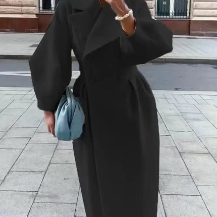 European American Retro Court Style Wool Coat, Long Length with Big Lapel & Lantern Sleeves, New Autumn Winter Outerwear