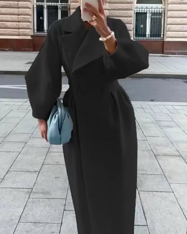 European American Retro Court Style Wool Coat, Long Length with Big Lapel & Lantern Sleeves, New Autumn Winter Outerwear