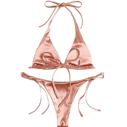 Sexy 13 colori Halter Satin Bikini brasiliano Donna Costumi da bagno Costume da bagno femminile Bikini a due pezzi Bagnante Costume da bagno Swim V4966 platinumshop