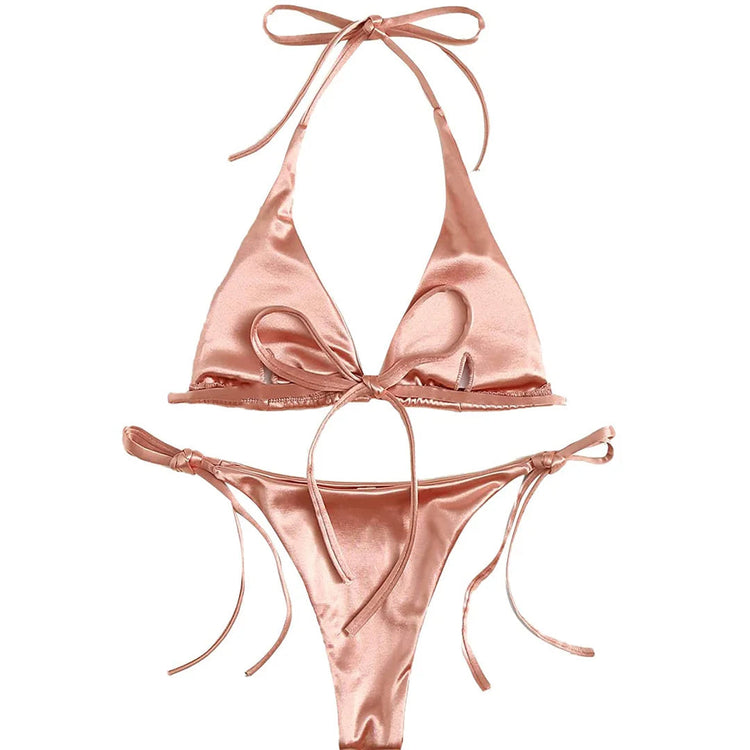 Sexy 13 colori Halter Satin Bikini brasiliano Donna Costumi da bagno Costume da bagno femminile Bikini a due pezzi Bagnante Costume da bagno Swim V4966 platinumshop